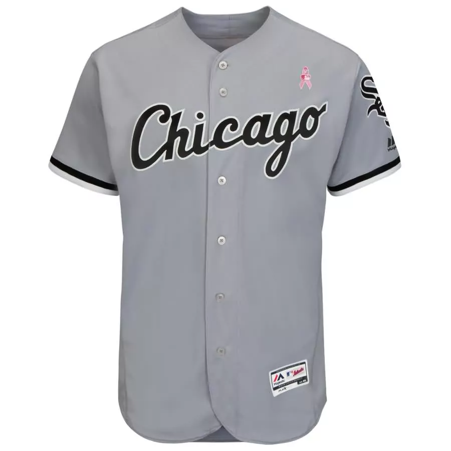 Custom Chicago White Sox Jersey Gray Breast Cancer Awareness Pink Ribbon Men Black