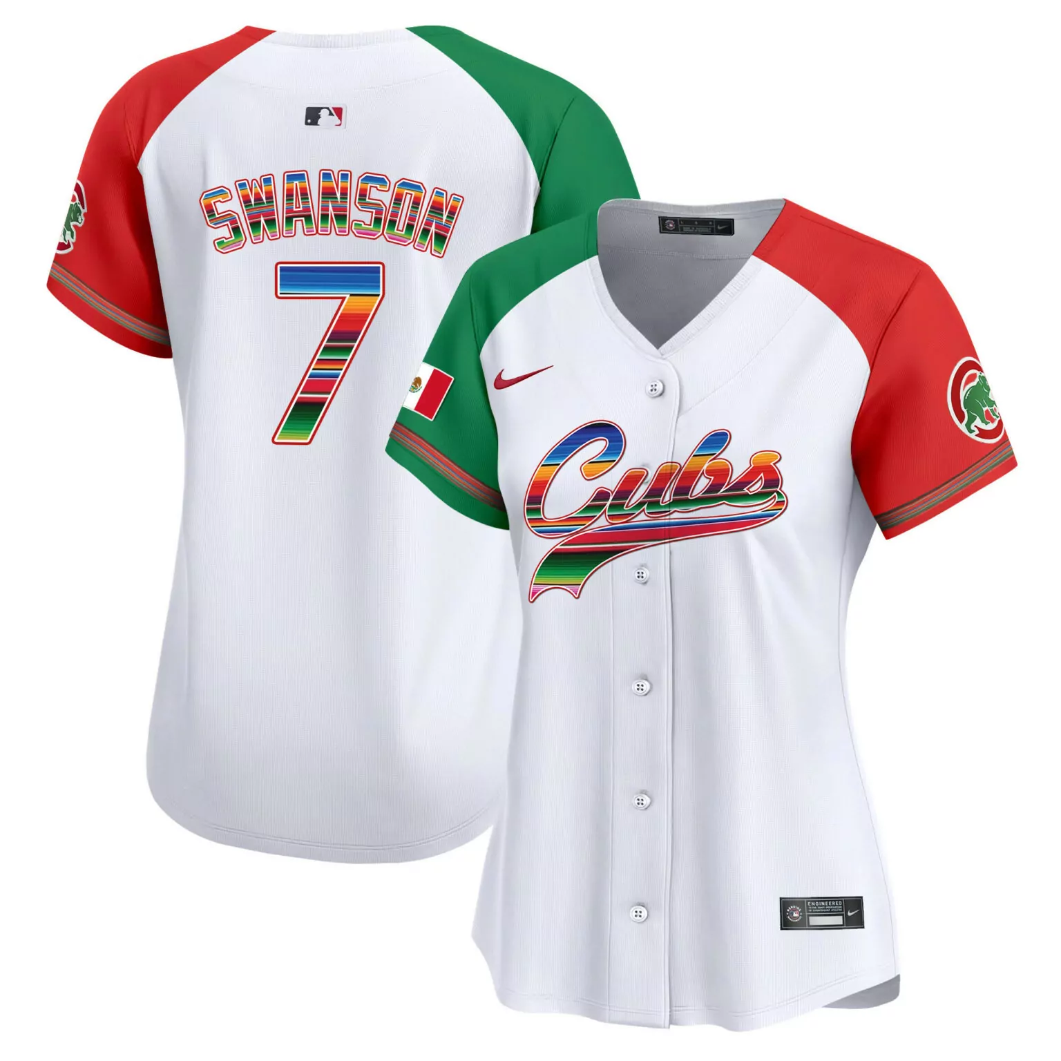 Dansby Swanson 7 Cubs Jersey White Women Alternate Custom Design Red Green v2 All
