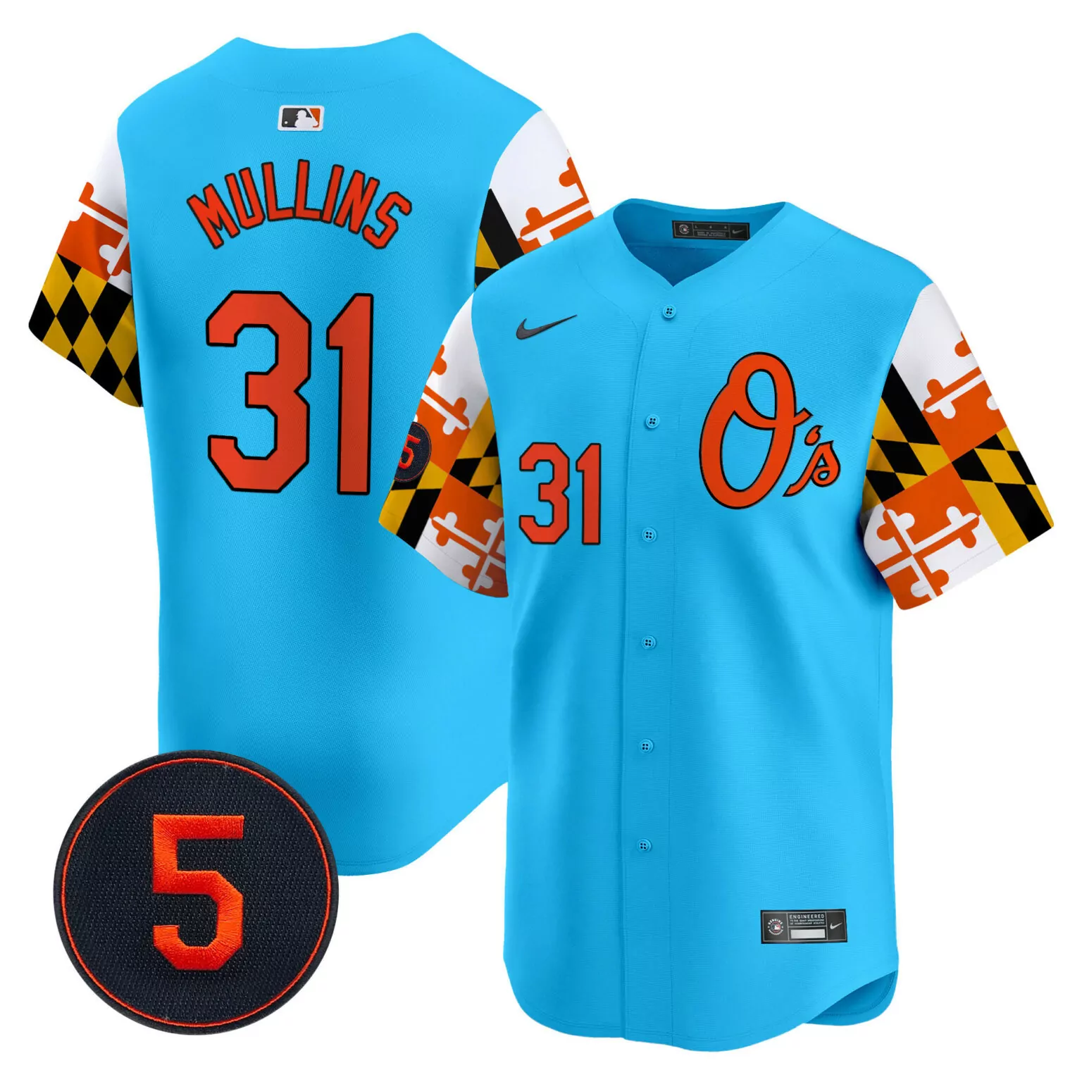 Cedric Mullins 31 Orioles Jersey Blue City Connect Men Split Design Orange Black