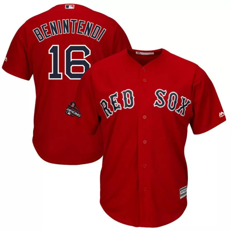 Andrew Benintendi 16 Red Sox Jersey World Series Champions 2018 Men Navy Blue White