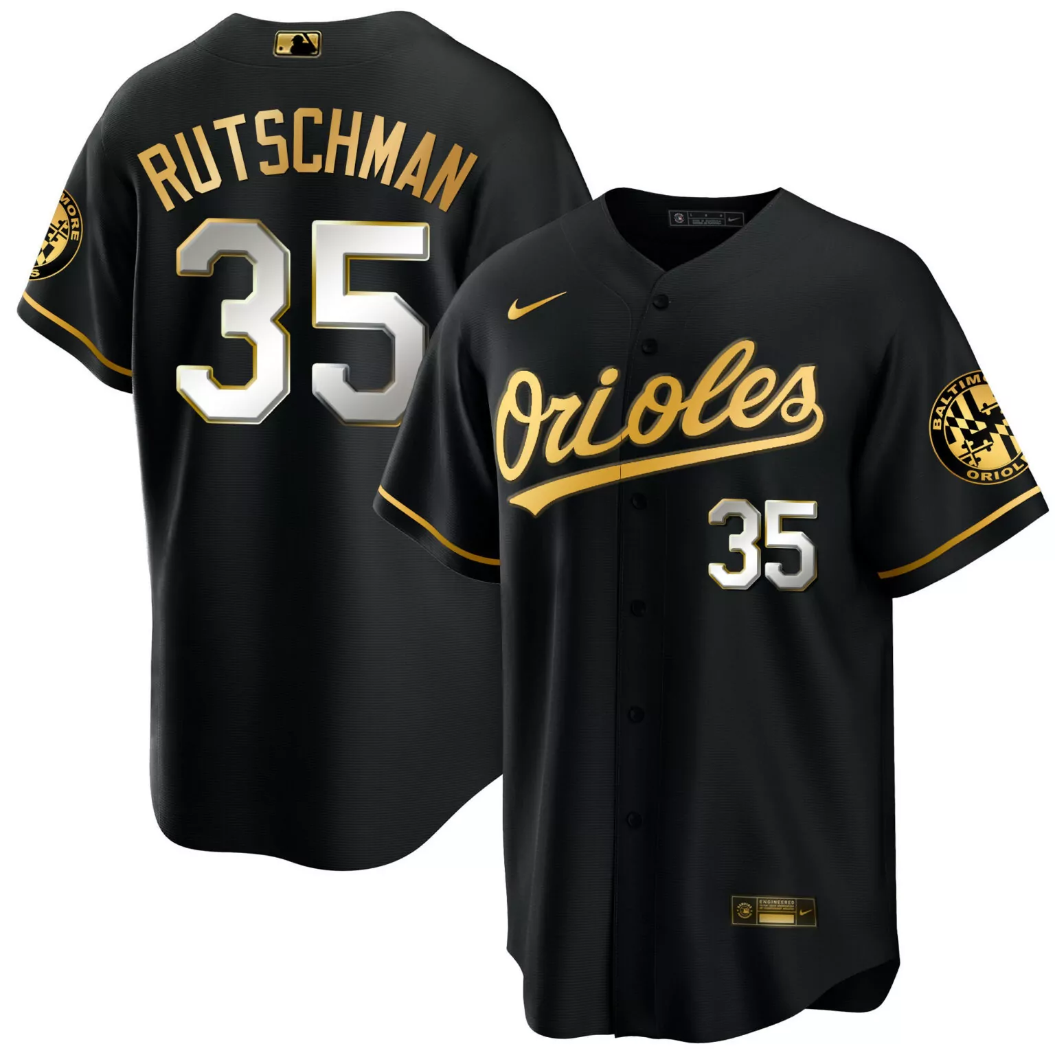 Adley Rutschman 35 Orioles Jersey Black City Connect Baltimore Flag 2023 Men Gold