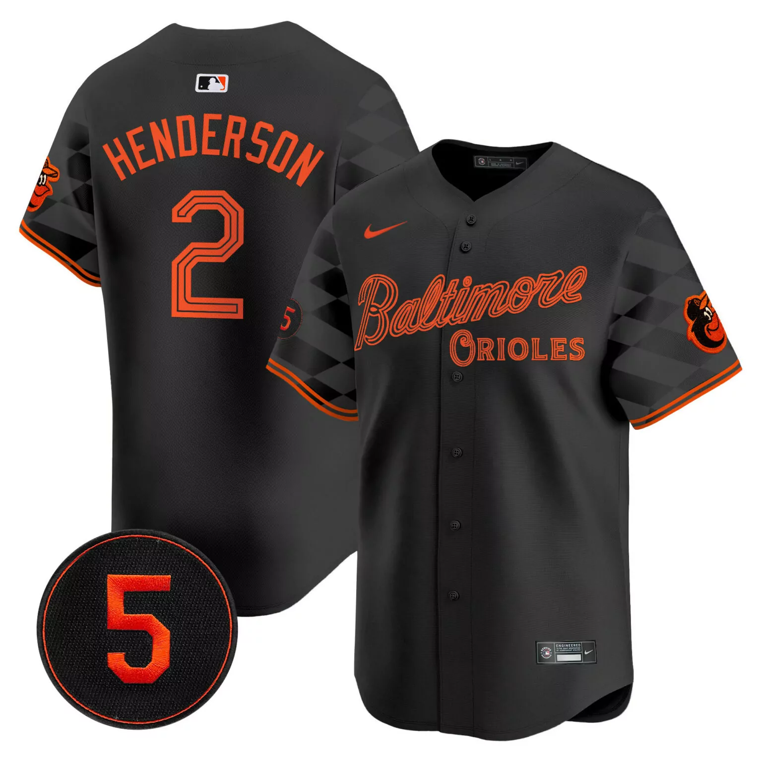 Gunnar Henderson 2 Jersey Black City Connect Baltimore Orioles Team Number Men Split Design