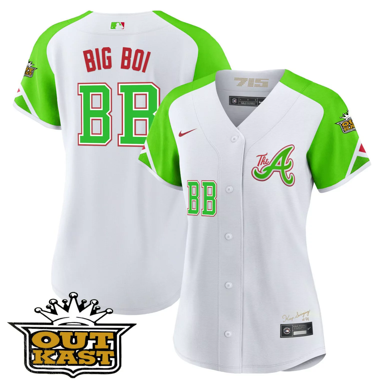 Big Boi 88 Atlanta Braves Jersey White Outkast Men Alternate Split Design Green Red