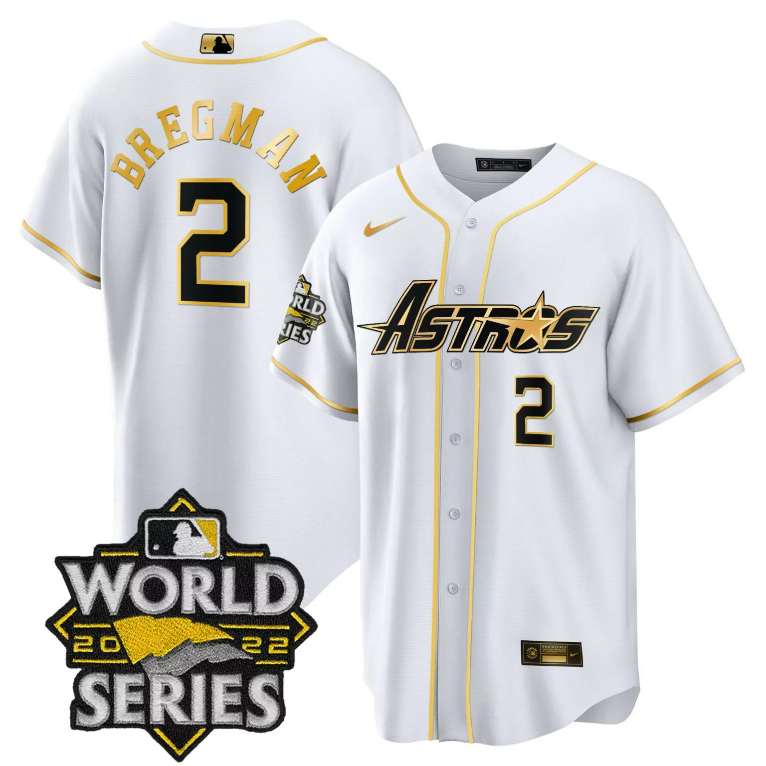 Alex Bregman 2 Astros Jersey White World Series 2022 Men Gold Black Cool Throwback