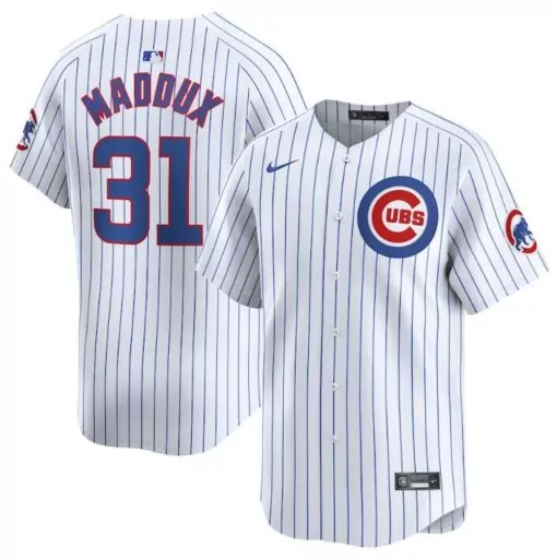 Greg Maddux 31 Cubs Jersey White Men Pinstripe Blue Home Limited Stitched