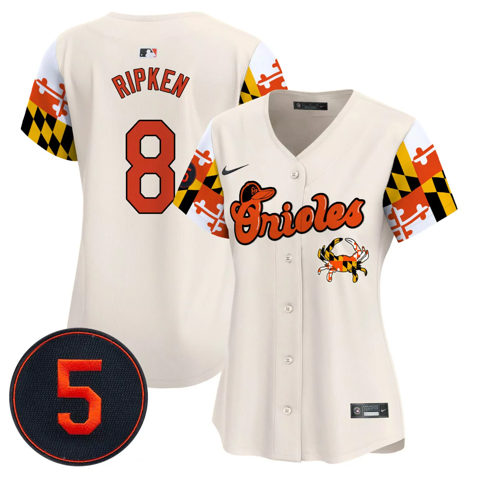 Cal Ripken 8 Orioles Jersey Cream City Connect Crab Number Women Alternate Split Design