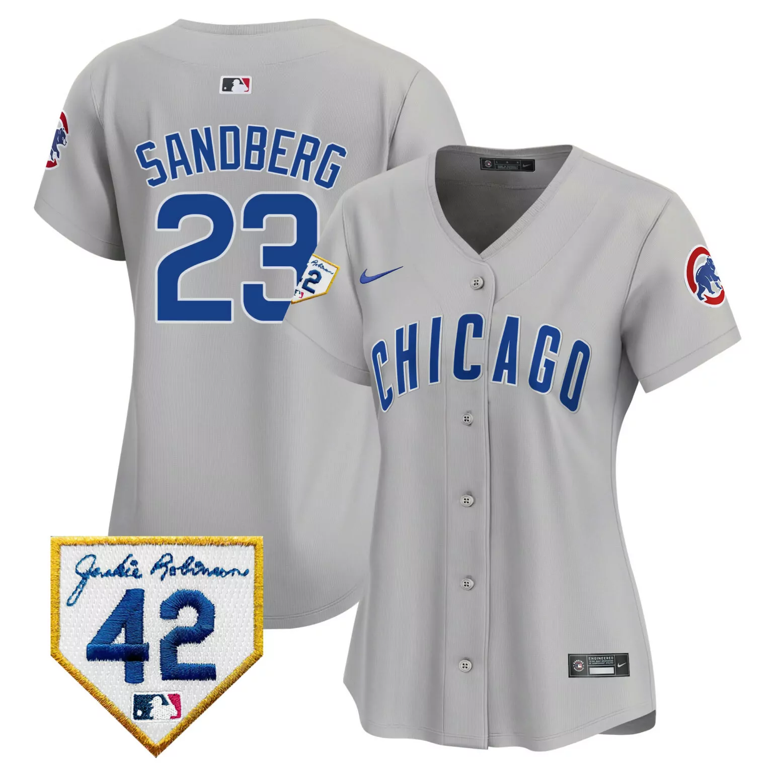 Ryne Sandberg 23 Chicago Cubs Jersey Gray Jackie Robinson 42 Women Blue White v2