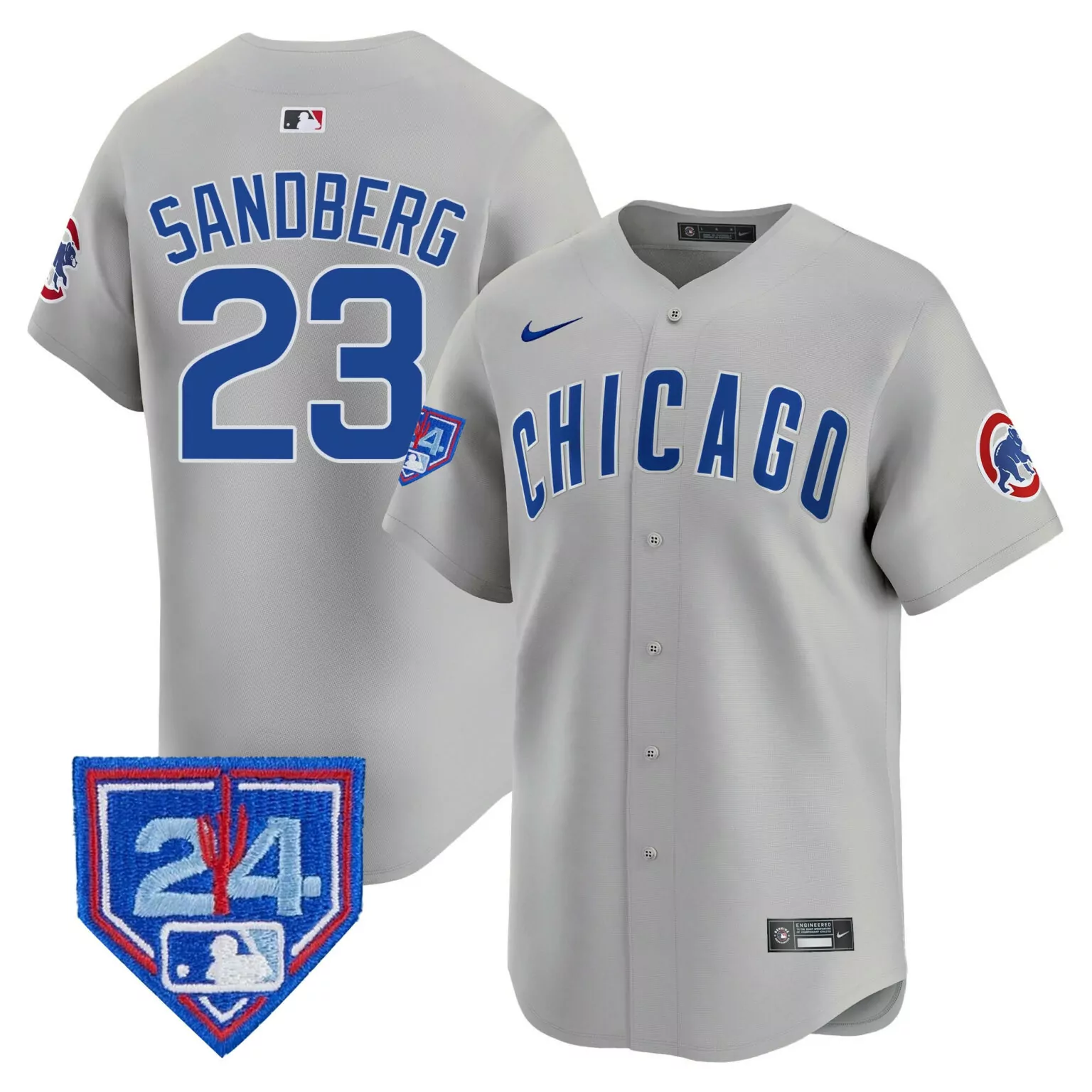 Ryne Sandberg 23 Chicago Cubs Jersey Gray Men Blue White v2 All Stitched