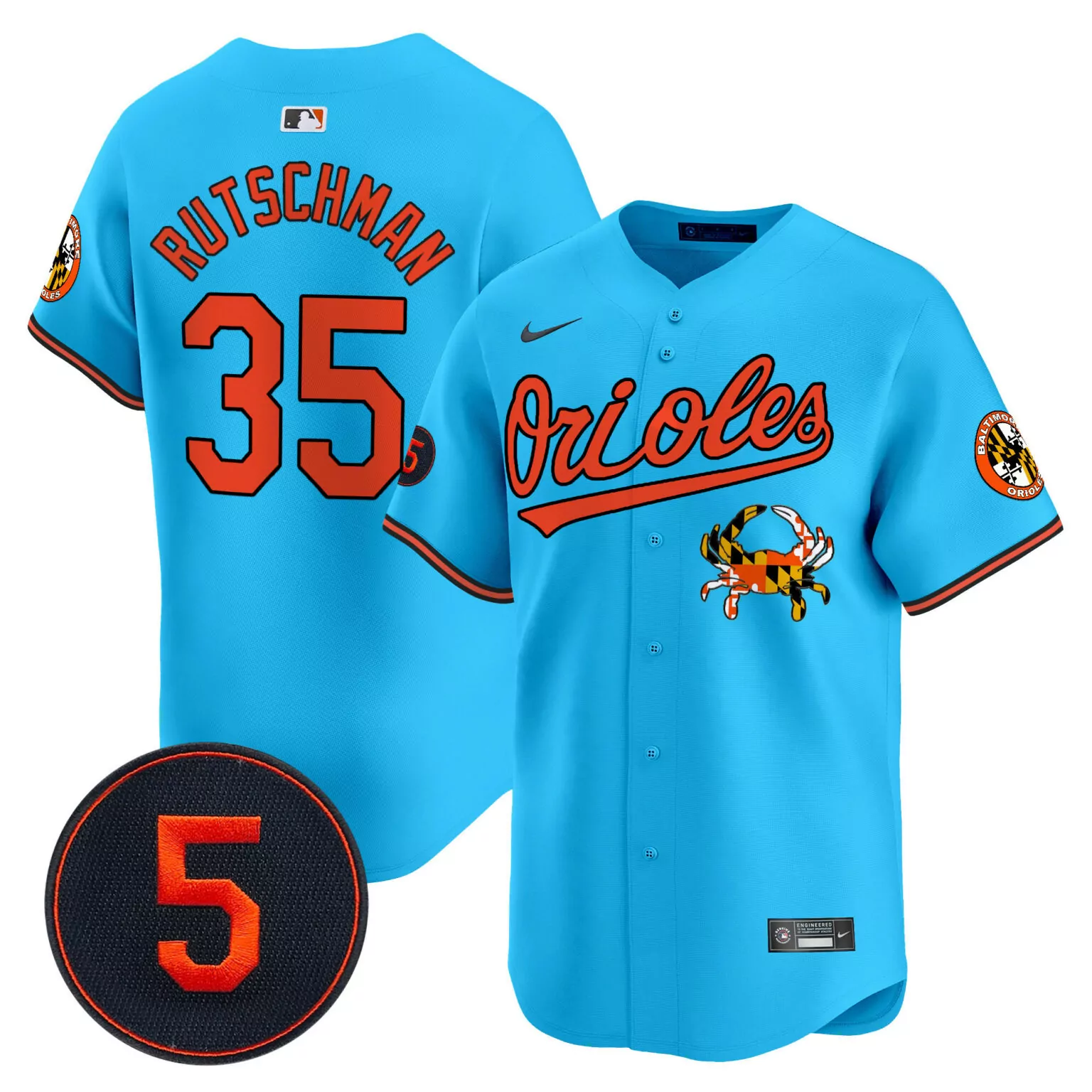 Adley Rutschman 35 Jersey Light Blue City Connect Baltimore Orioles Maryland Flag Crab
