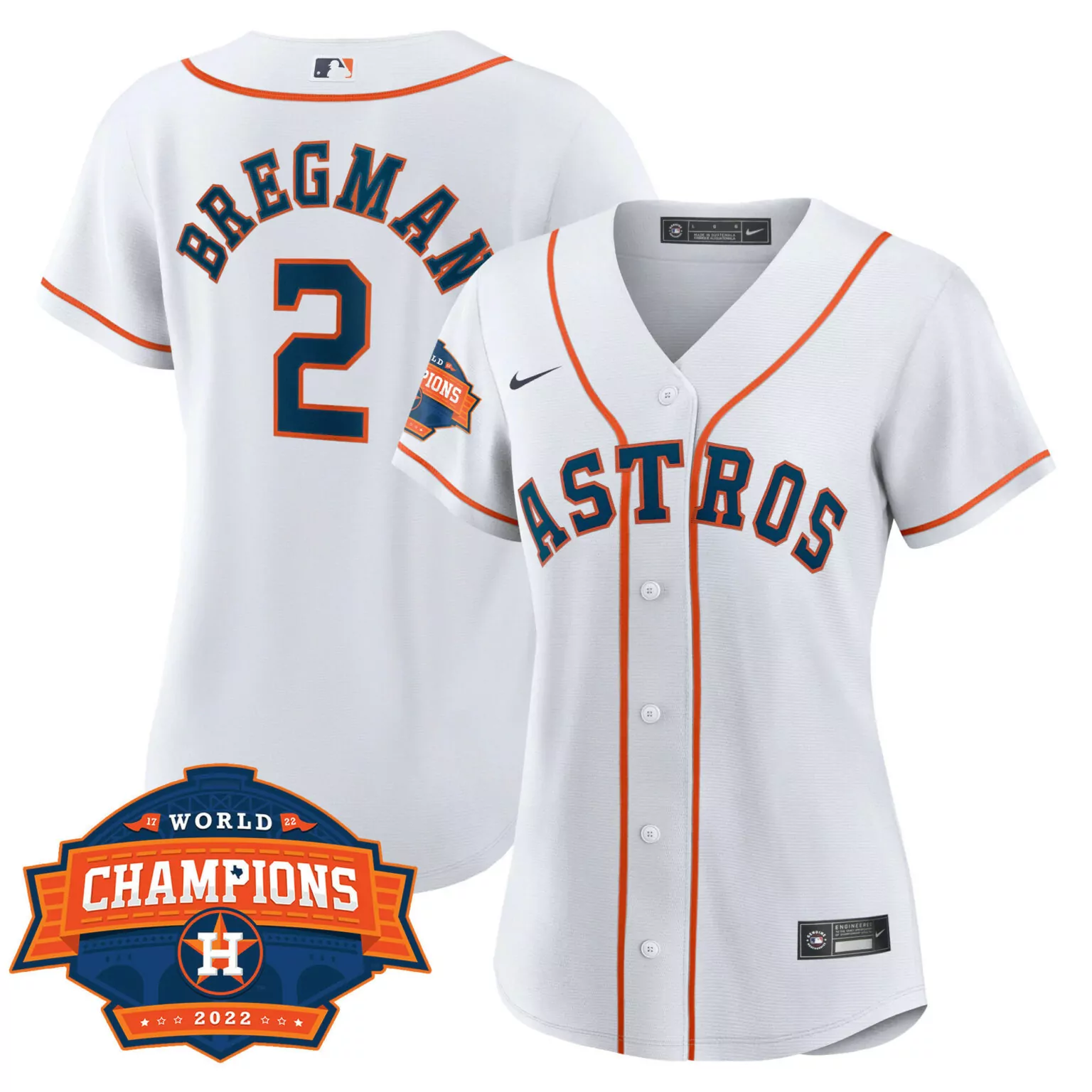 Alex Bregman 2 Astros Jersey White World Series Champions 17 2022 Men Replica Orange
