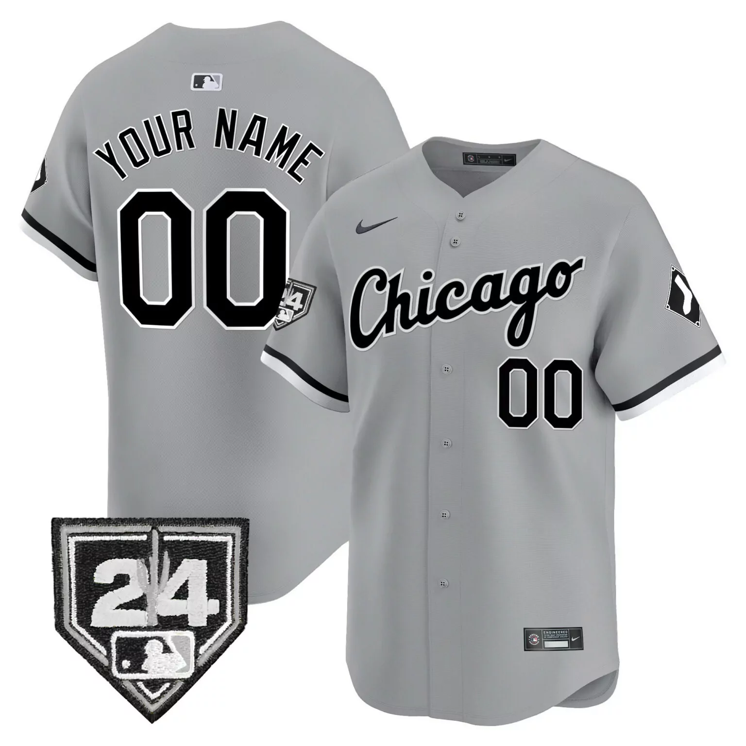 Custom Chicago White Sox Jersey Gray Number 24 Men Black Vapor All Stitched