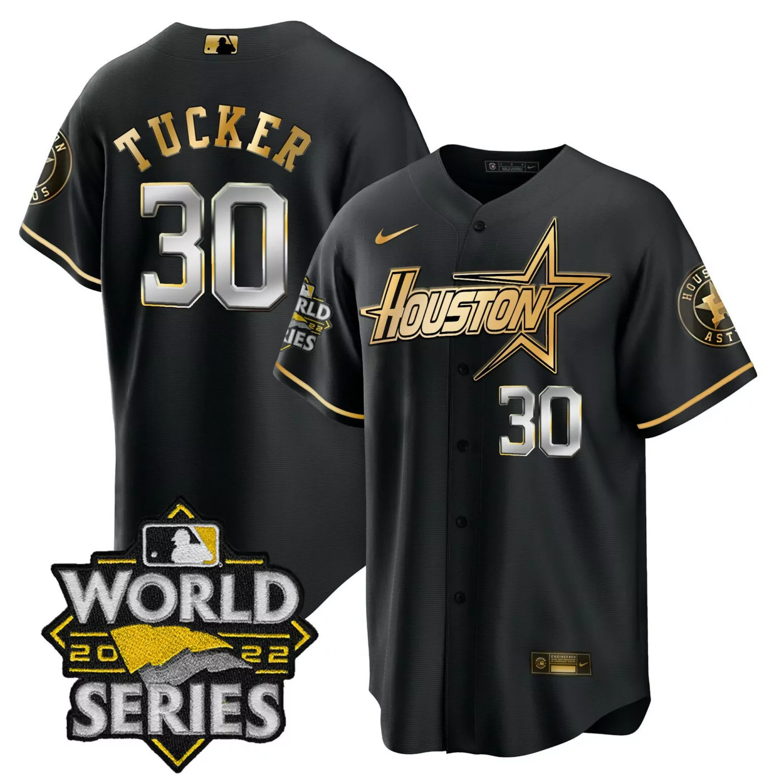 Kyle Tucker 30 Houston Astros Jersey Black World Series 2022 Men Gold Silver Cool