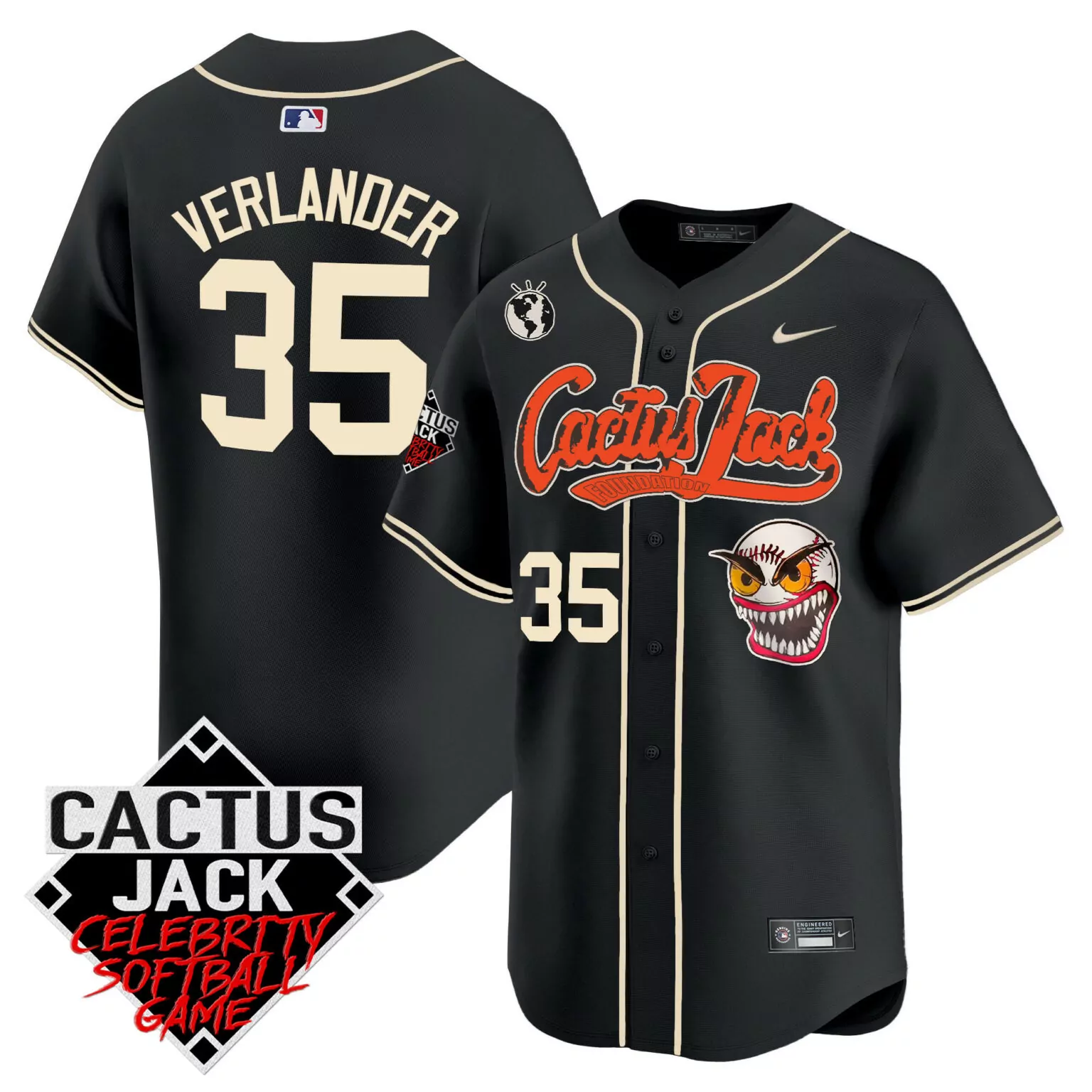 Justin Verlander 35 Jersey Black Cactus Jack Foundation Houston Astros Men Cream