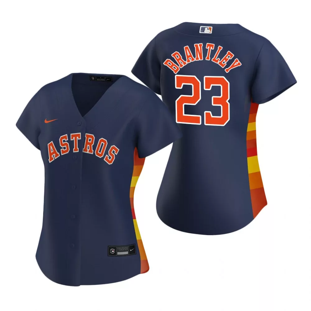 Michael Brantley 23 Astros Jersey Navy Men Alternate Split Design Orange Yellow Red