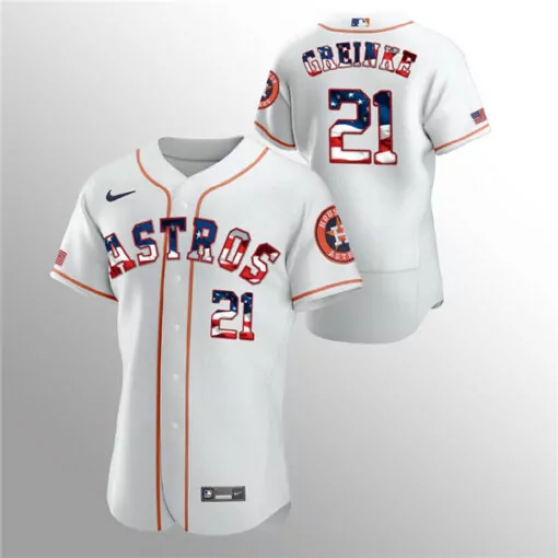 Zack Greinke 21 Astros Jersey White Houston American Flag Men Custom Design Orange