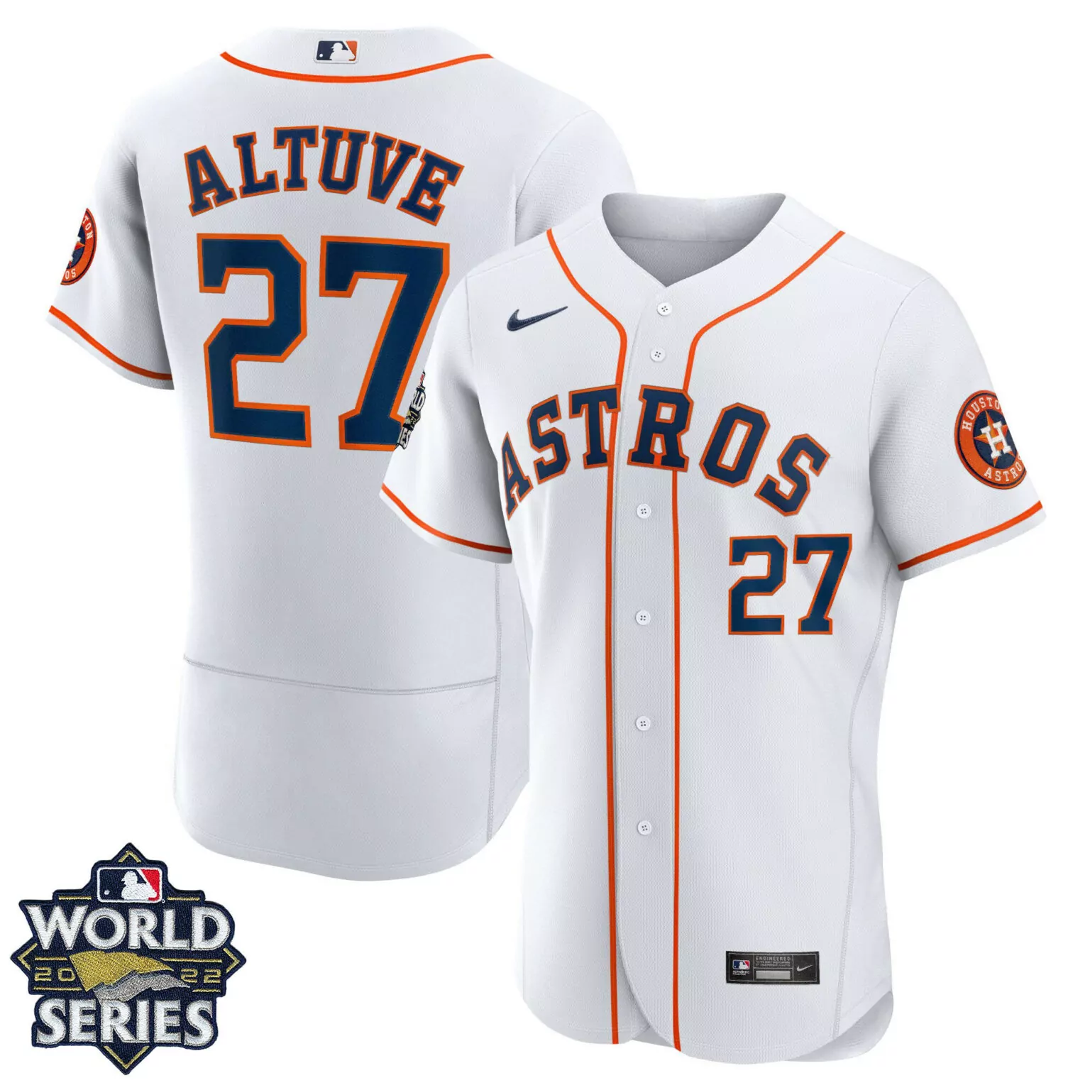 Jose Altuve 27 Astros Jersey White World Series 2022 Men Orange Navy Home All Stitched
