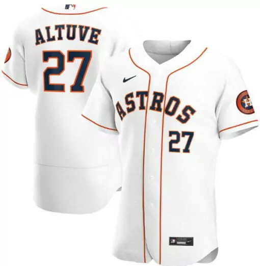 Jose Altuve 27 Astros Jersey White Men Navy Orange Flex Base Stitched