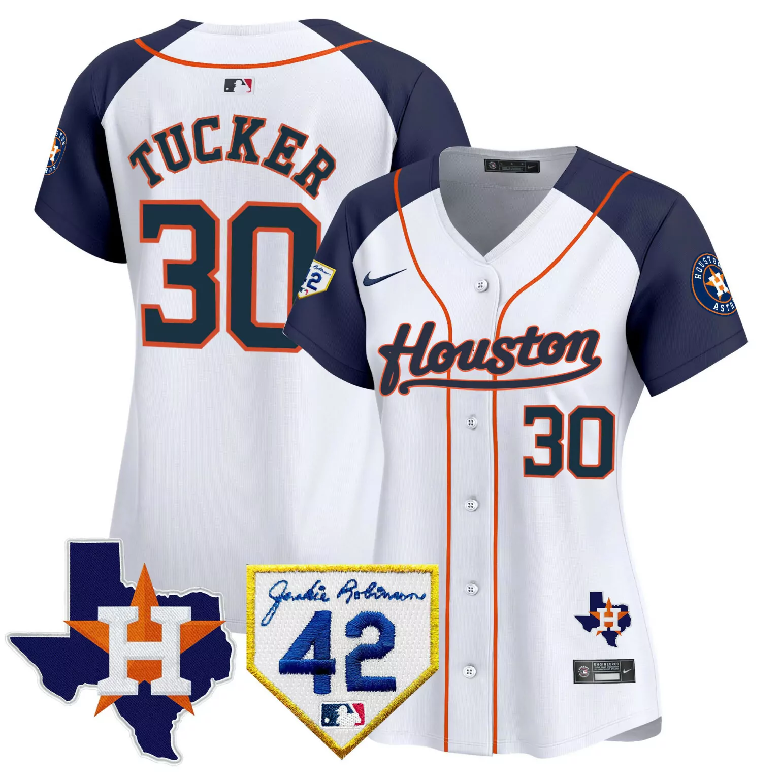 Kyle Tucker 30 Houston Astros Jersey White Jackie Robinson 42 Men Navy Blue Orange