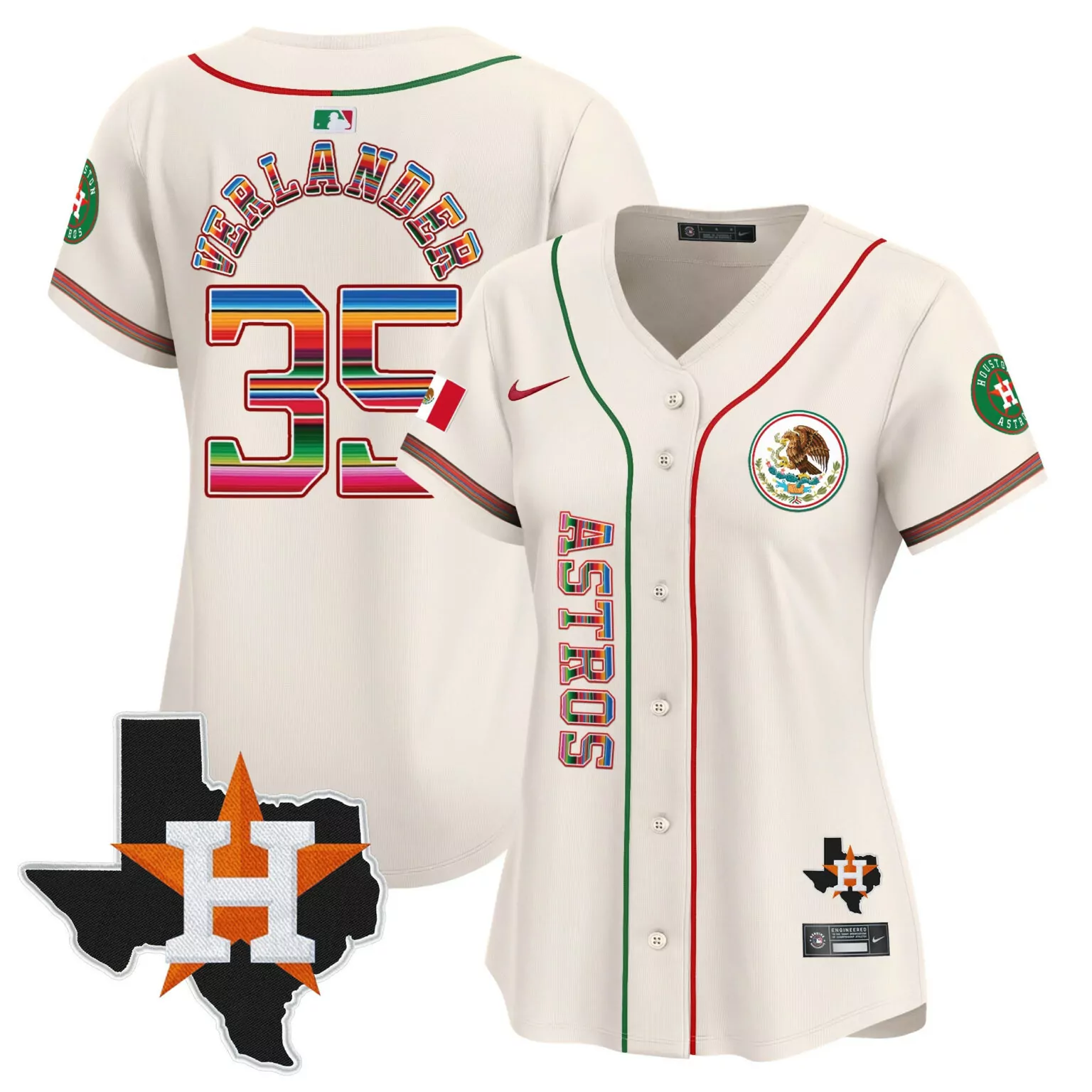 Justin Verlander 35 Astros Jersey Cream City Connect Mexico Flag Texas 2023 Women