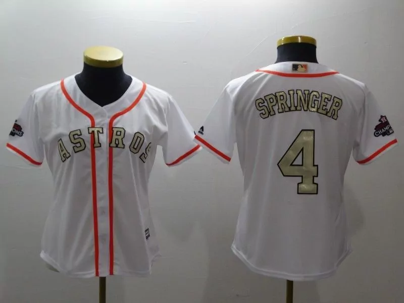 George Springer 4 Astros Jersey White World Series Champions Men Orange Gold