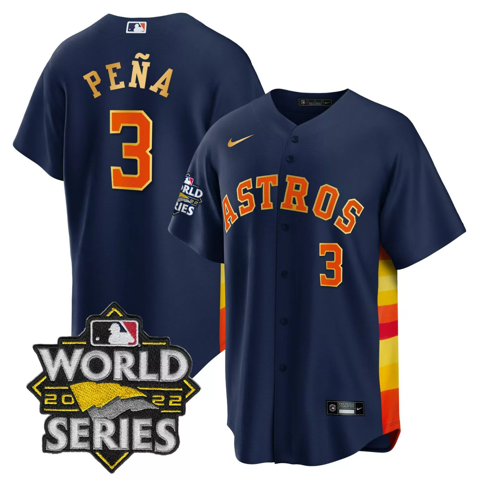 Jeremy Pena 3 Astros Jersey Navy World Series 2022 Men Alternate Split Design Orange