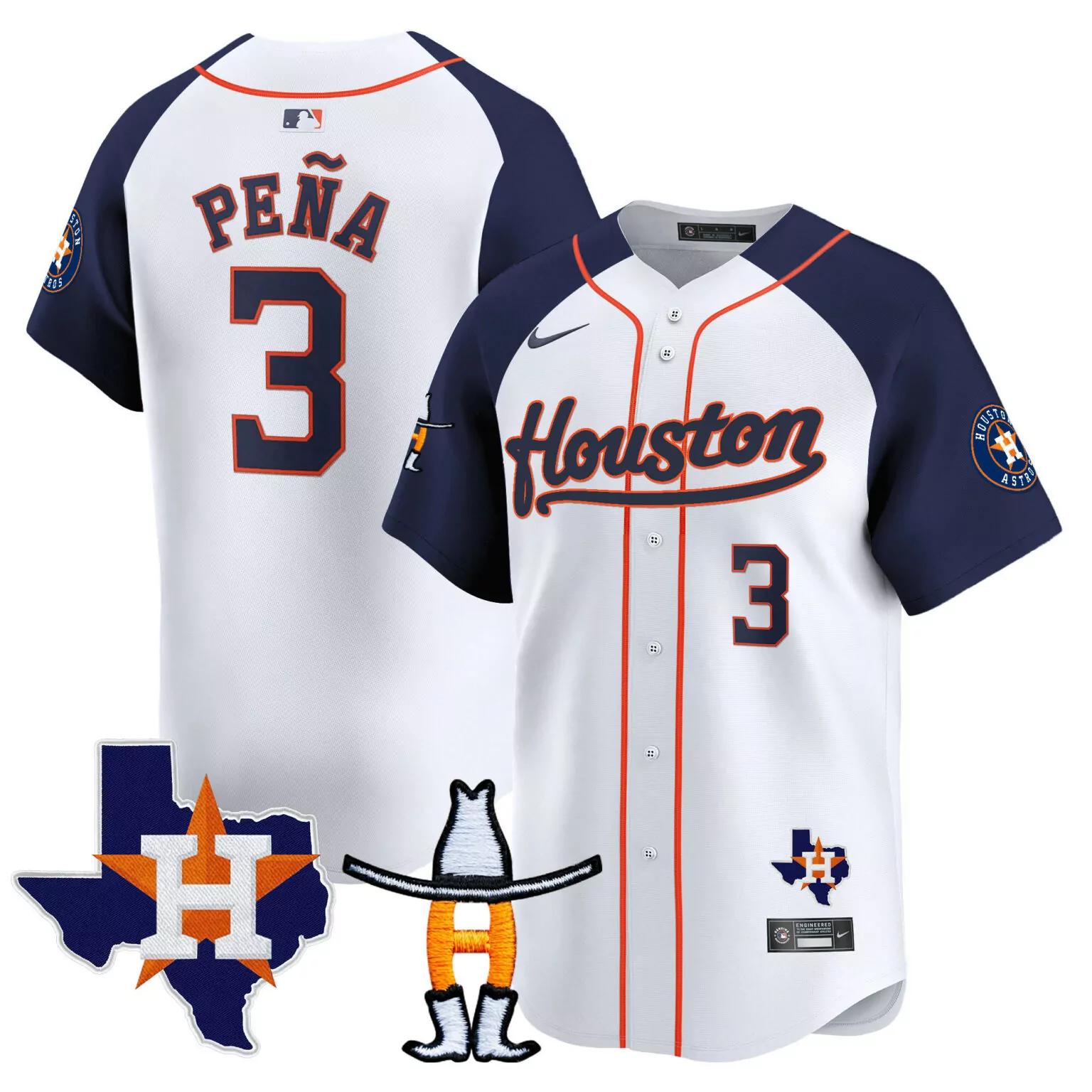 Jeremy Pena 3 Houston Astros Jersey White City Connect Team Texas State Outline Men