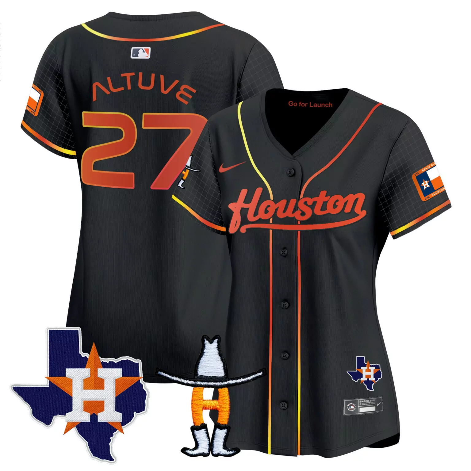 Jose Altuve 27 Houston Astros Jersey Black Space City Texas Outline 2024 Men Alternate