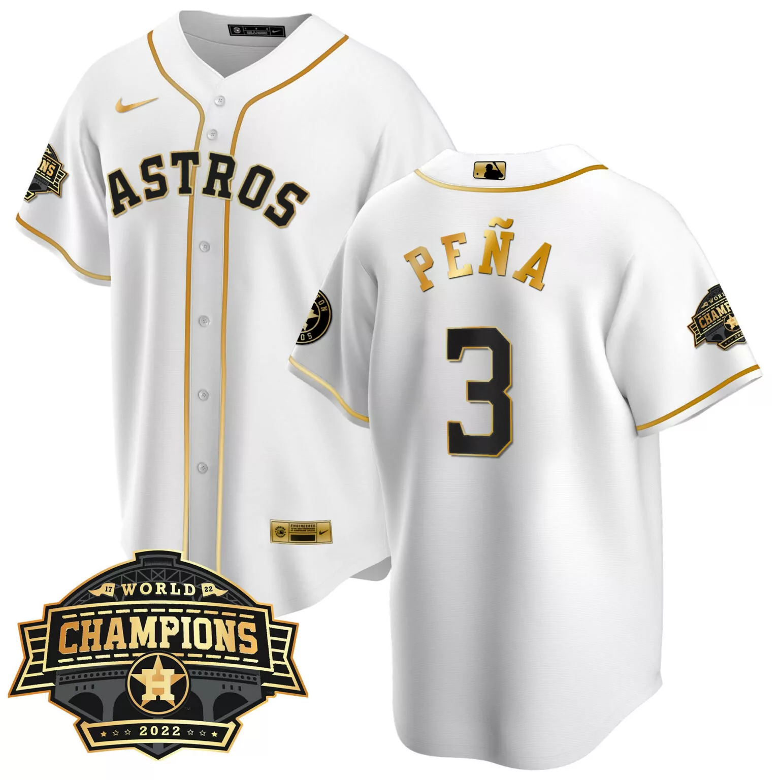 Jeremy Pena 3 Astros Jersey White World Series Champions 2022 Men Gold Black Cool