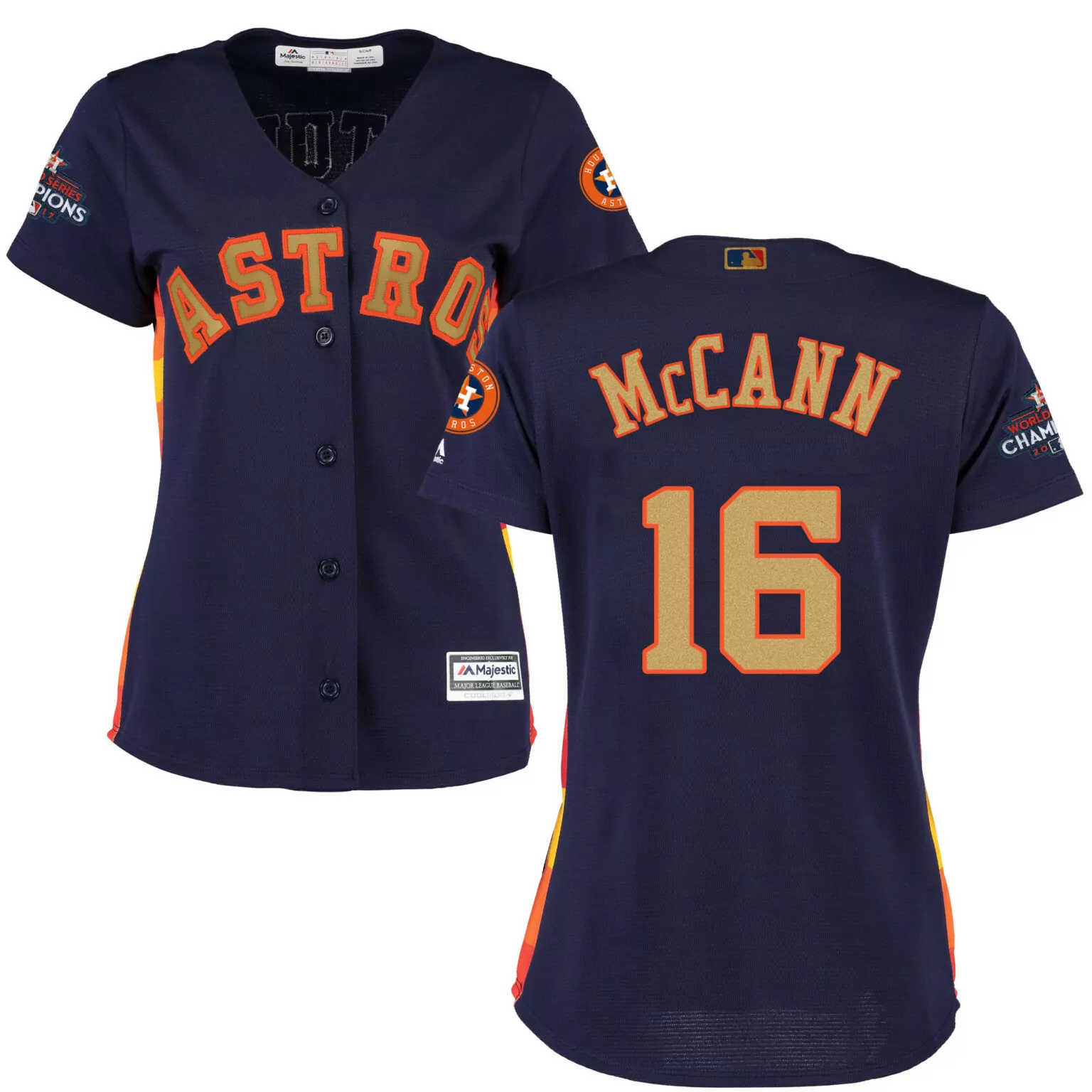 James Mccann 16 Astros Jersey Navy World Series Champions 2017 Women Orange Gold