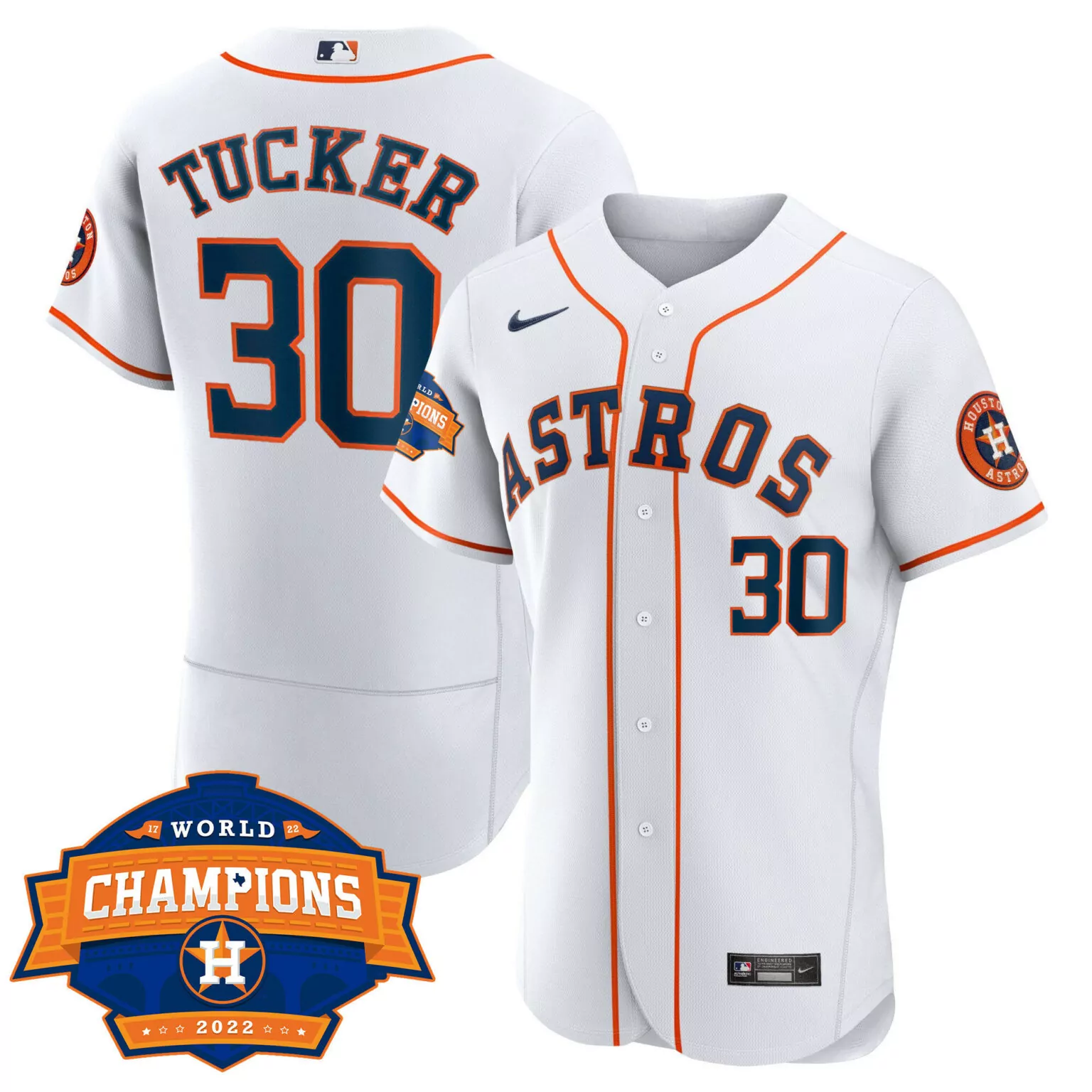 Kyle Tucker 30 Astros Jersey White World Series Champions 2022 Men Orange Navy Flex