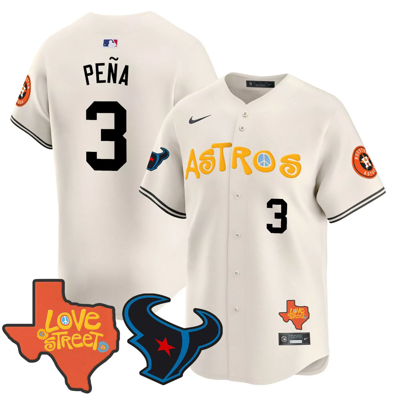 Jeremy Pena 3 Astros Jersey Cream City Connect Love Street Texas Houston Texans 2023
