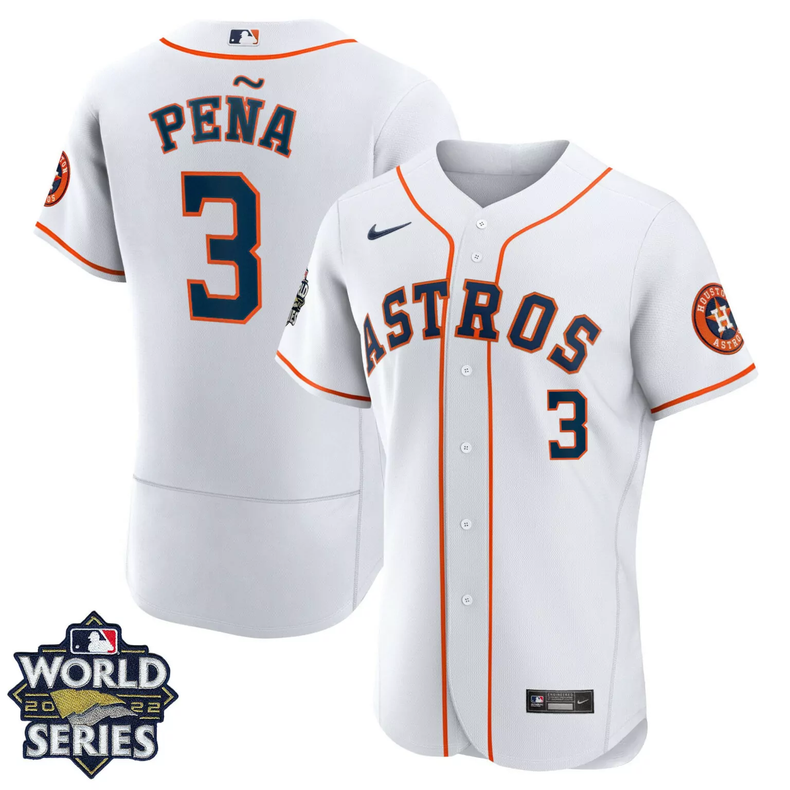 Jeremy Pena 3 Astros Jersey White World Series 2022 Men Orange Navy Home All Stitched