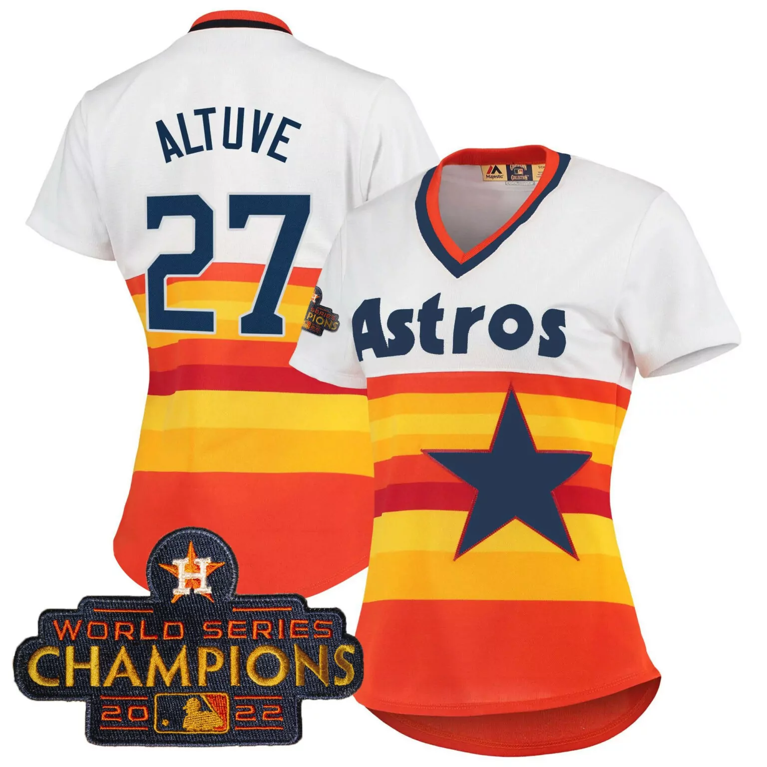 Jose Altuve 27 Astros Jersey Orange World Series Champions 2022 Men Alternate Yellow