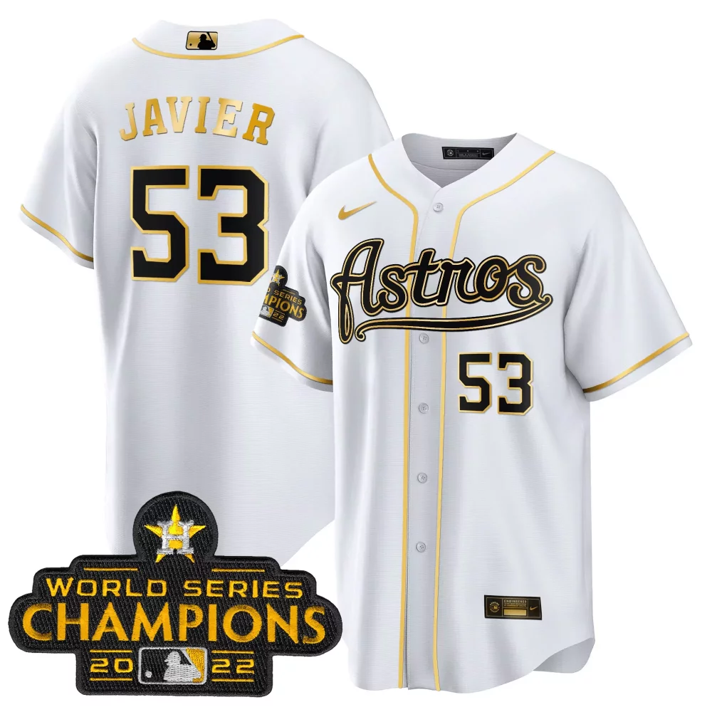 Cristian Javier 53 Astros Jersey White World Series Champions 2022 Men Gold Black