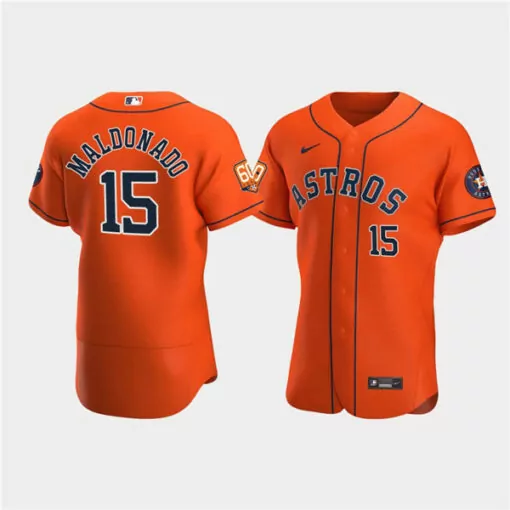 Martin Maldonado 15 Astros Jersey Orange 60th Anniversary Men Navy White Flex Base