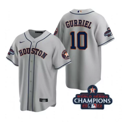 Yuli Gurriel 10 Houston Astros Jersey Gray World Series Champions 2022 Men Navy Orange