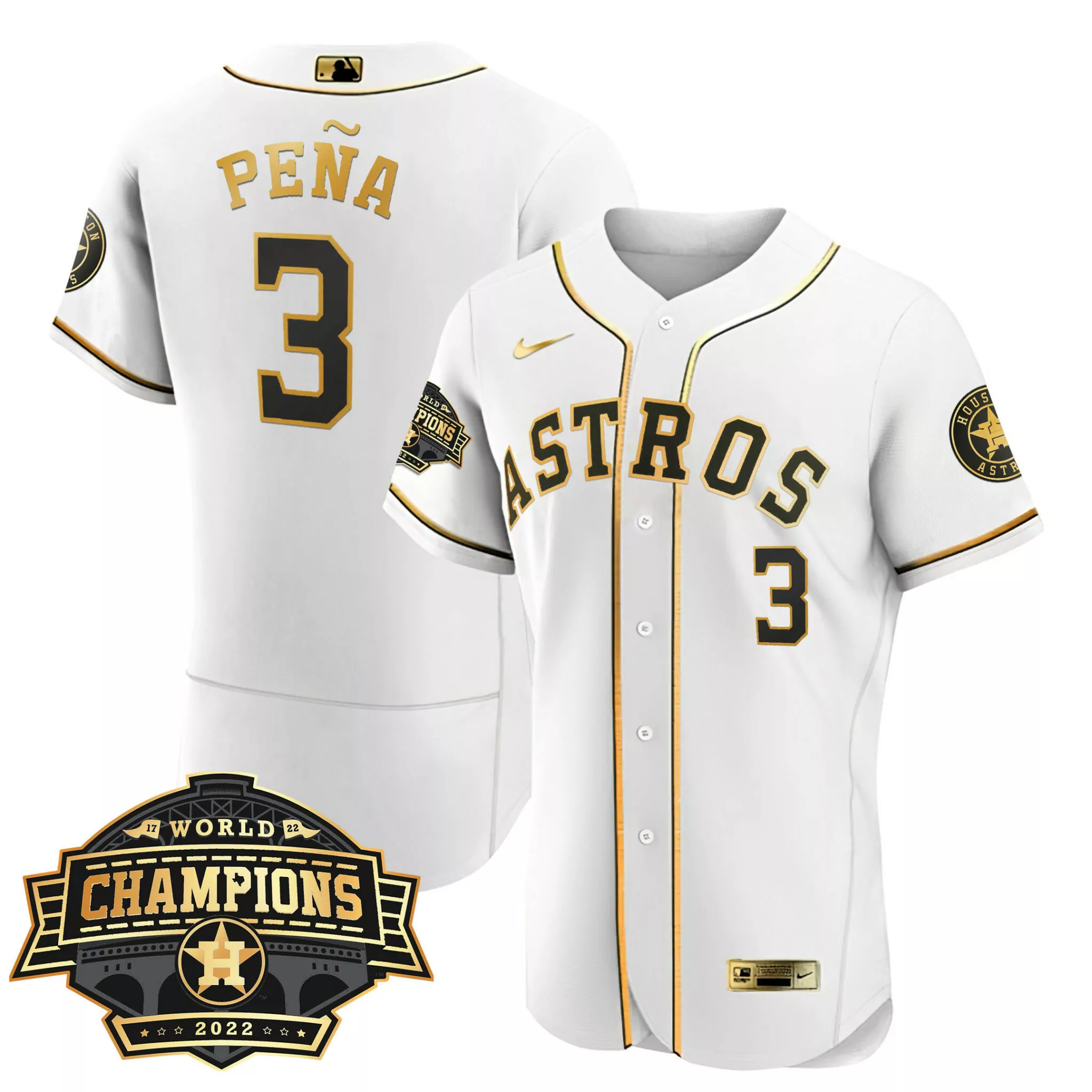 Jeremy Pena 3 Houston Astros Jersey White World Series Champions 2022 Men Gold Black