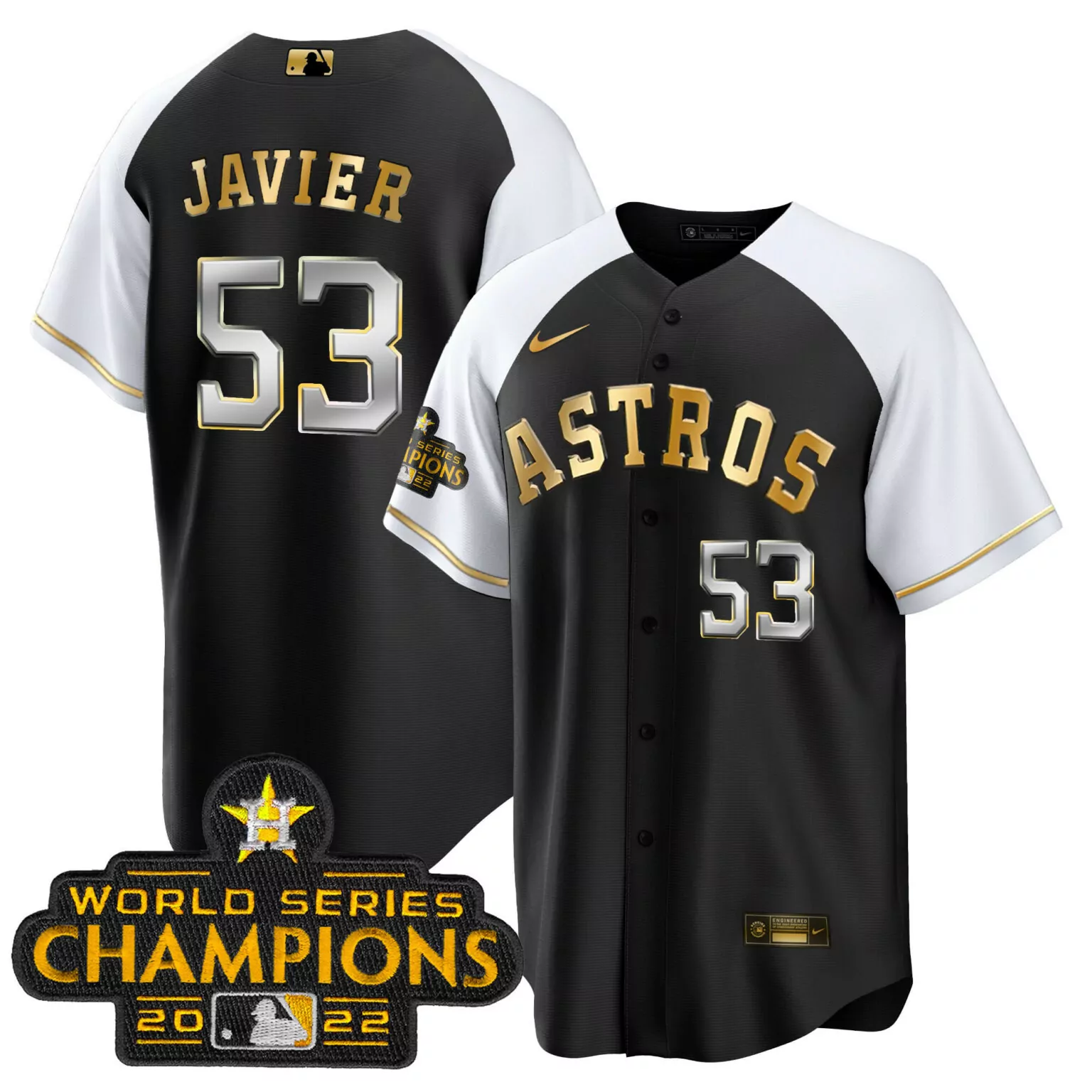 Cristian Javier 53 Astros Jersey Black World Series Champions 2022 Men Split White
