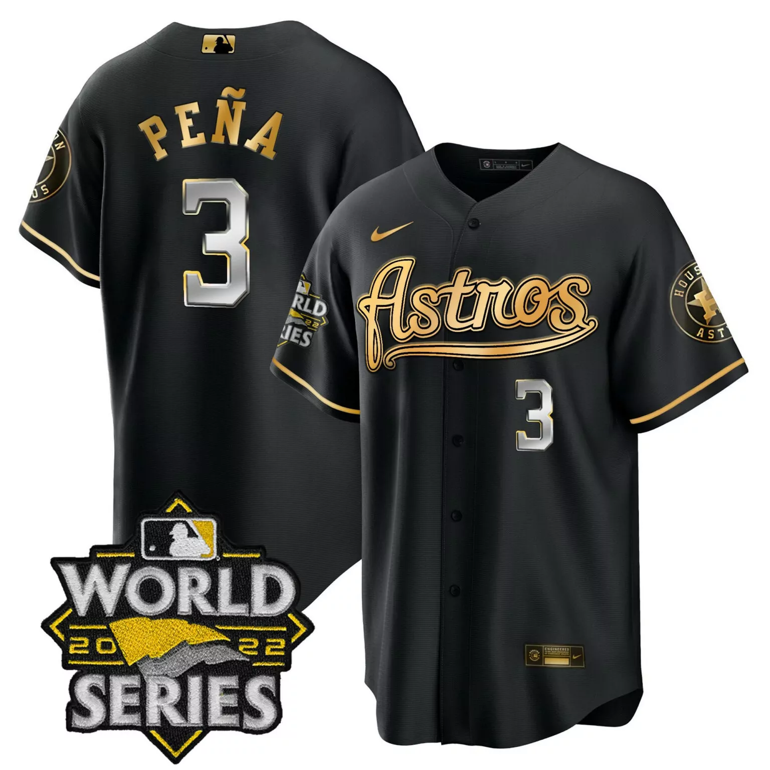 Jeremy Pena 3 Astros Jersey Black World Series 2022 Men Gold Silver Cool Throwback