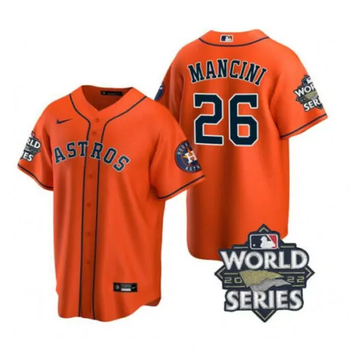 Trey Mancini 26 Astros Jersey Orange World Series 2022 Men Navy Blue Cool Base