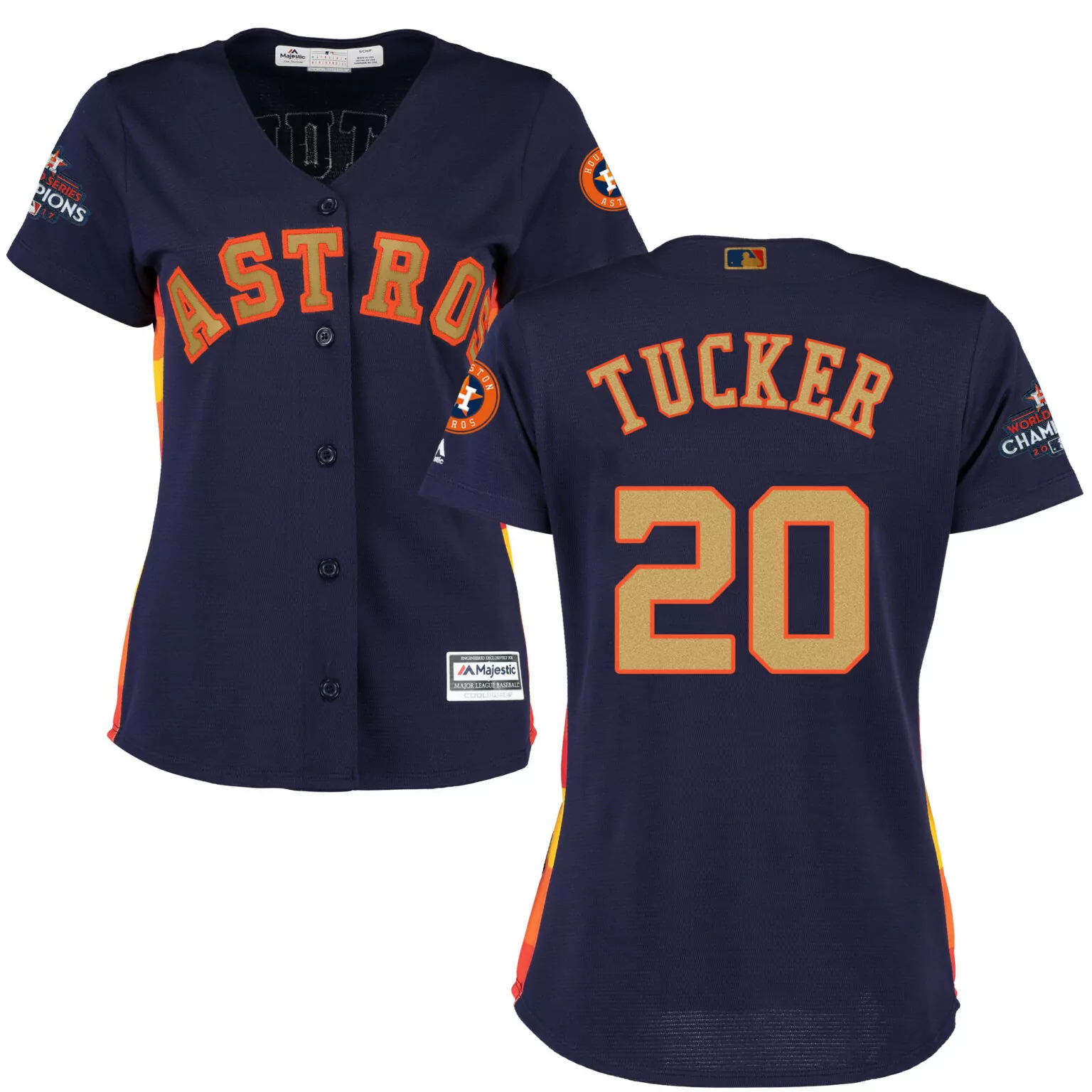Kyle Tucker 20 Houston Astros Jersey Navy Blue World Series Champions 2017 Women