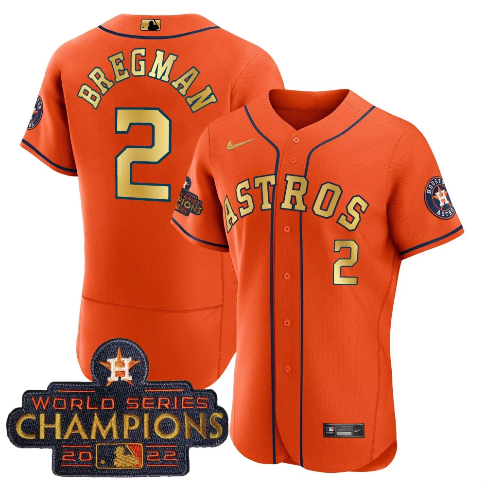 Alex Bregman 2 Houston Astros Jersey Orange World Series Champions 2022 Men Navy Blue