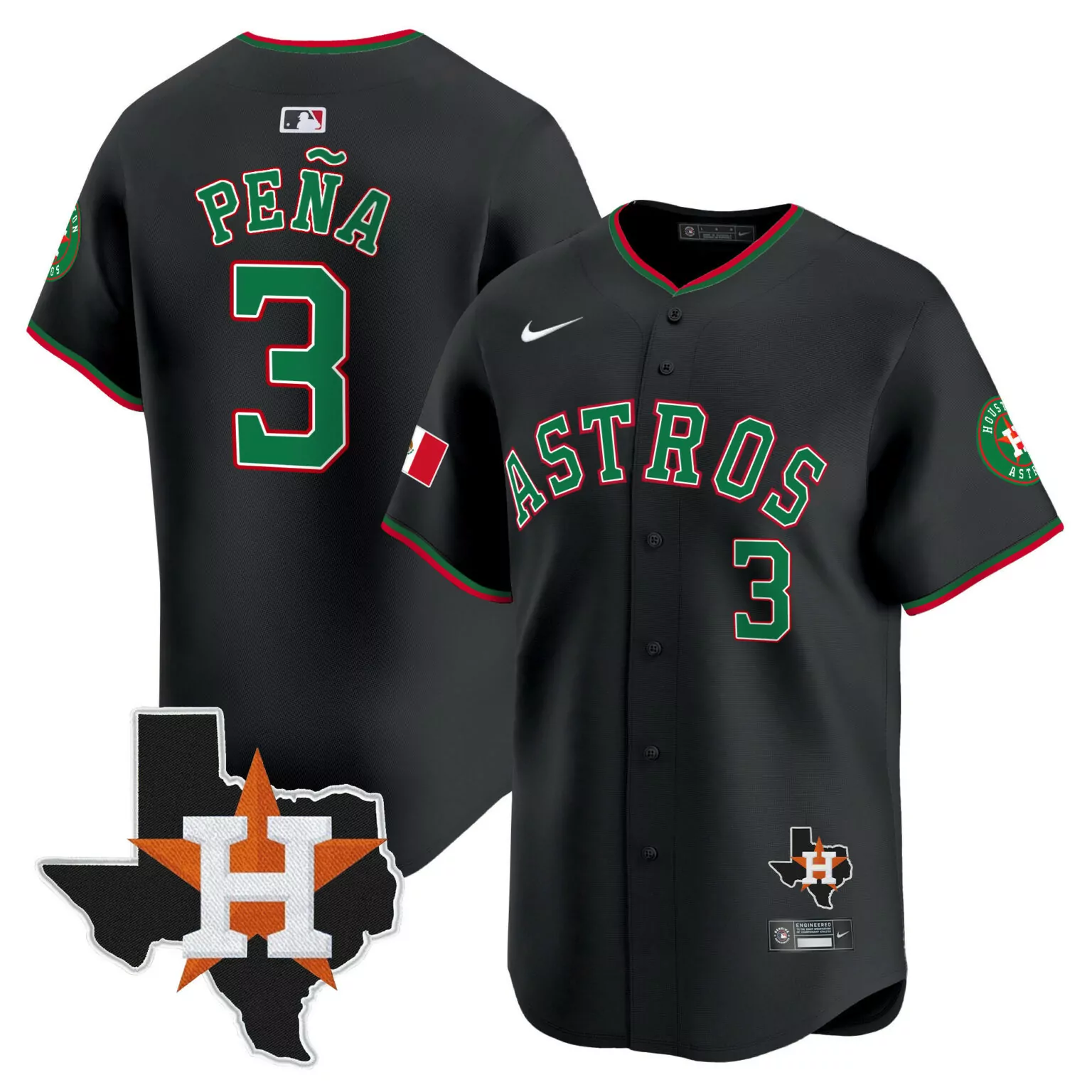 Jeremy Pena 3 Astros Jersey Black City Connect Mexico Flag 2023 Men Alternate Green