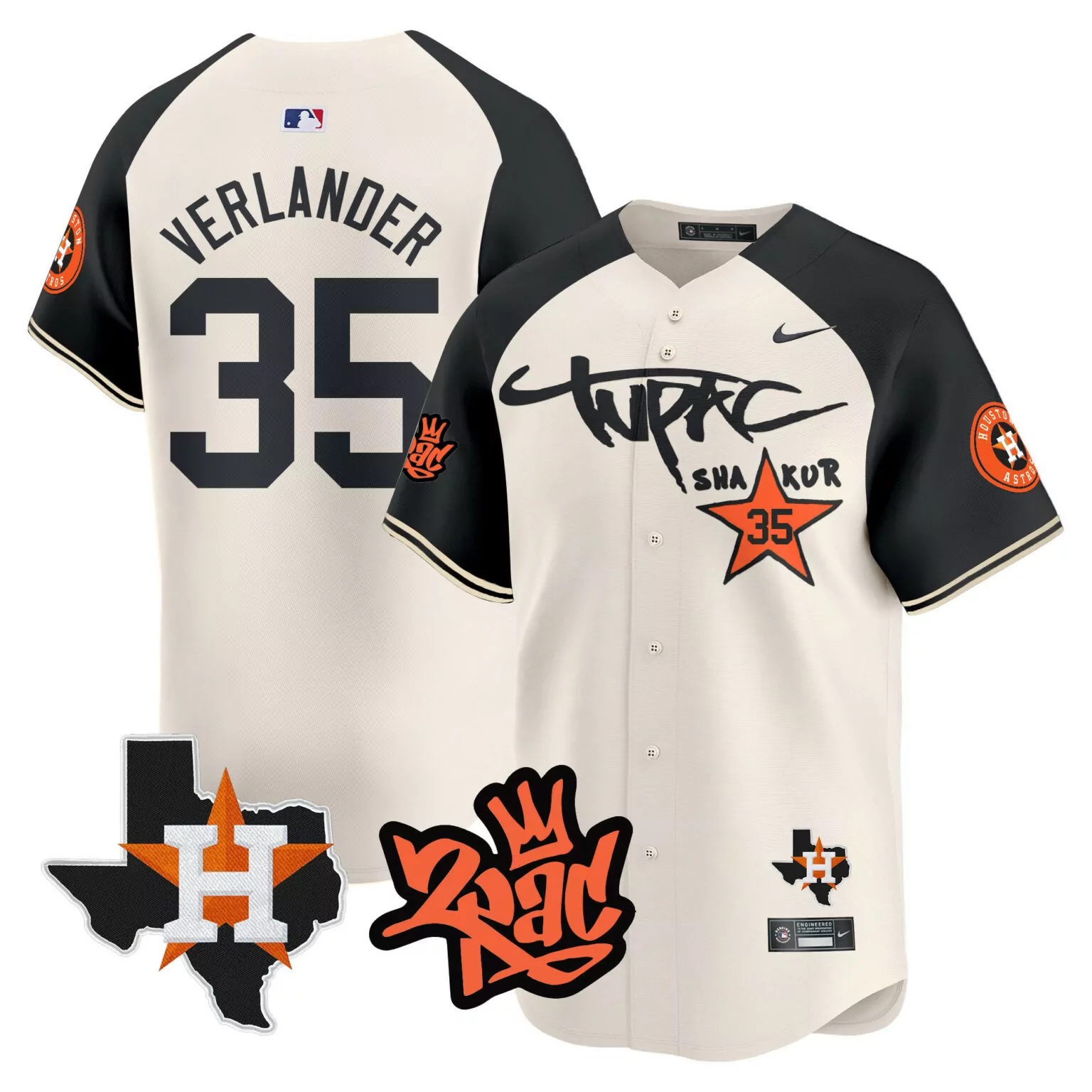 Justin Verlander 35 Jersey Off-white Tupac Shakur Houston Astros (texas Shape) (star H)