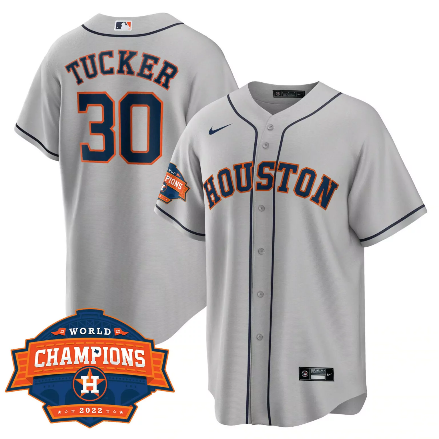 Kyle Tucker 30 Houston Astros Jersey Grey World Series Champions 2022 Men Navy Orange