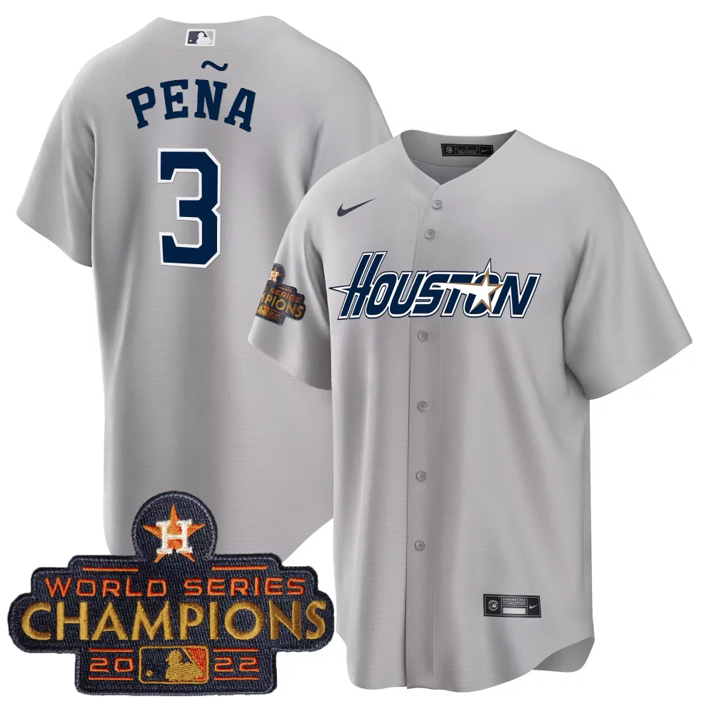 Jeremy Pena 3 Houston Astros Jersey Silver 2022 World Series Champions Men Navy White