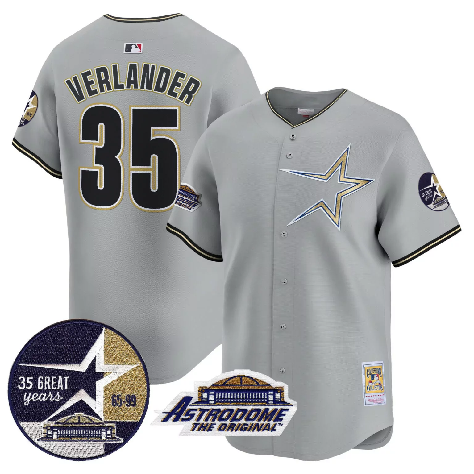 Justin Verlander 35 Astros Jersey Gray Astrodome Original Great Years Men Black Gold
