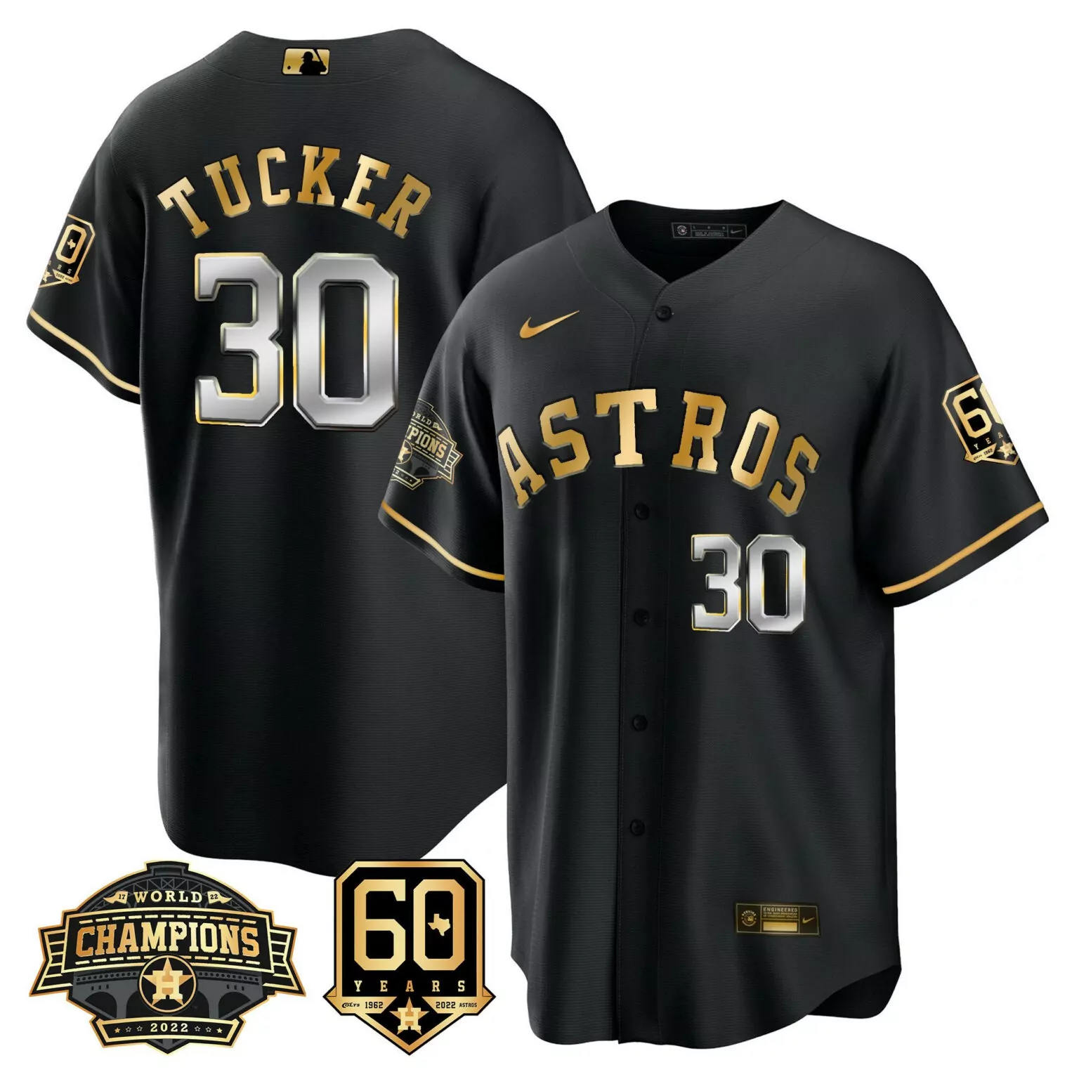 Kyle Tucker 30 Astros Jersey Black World Series Champions 2022 60 Years Men Gold