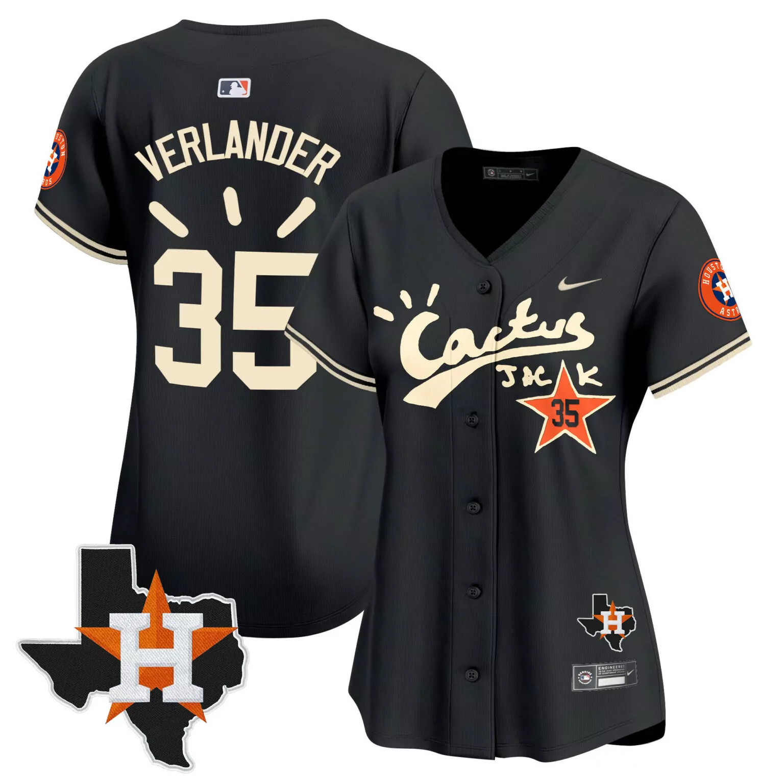 Justin Verlander 35 Jersey Black Cactus Jack Houston Astros Texas Outline Men Cream