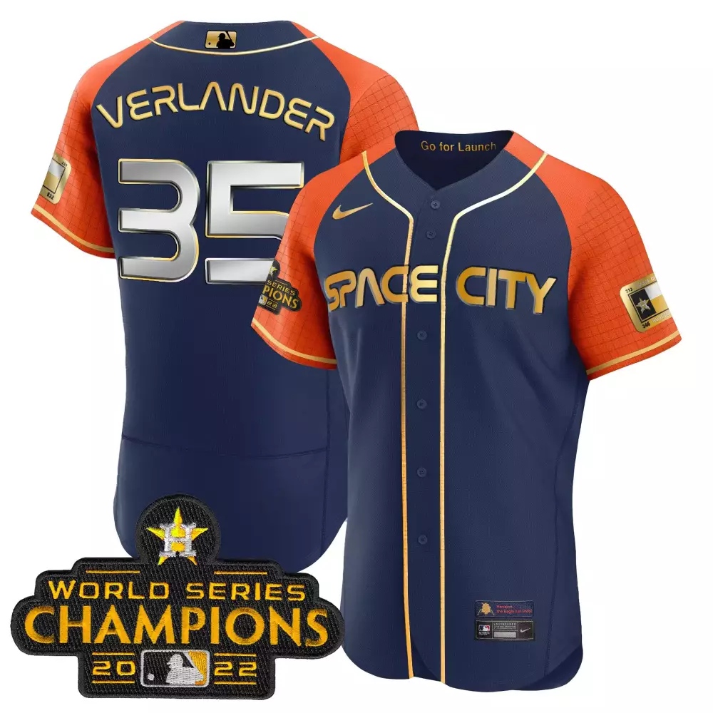 Justin Verlander 35 Jersey Navy Space City Houston Astros World Series Champions 2022